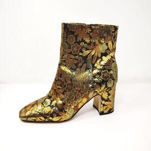 Sam Edelman Shoes Womens 11 Fawn Ankle Booties Block Heel Brocade Zip Black Gold